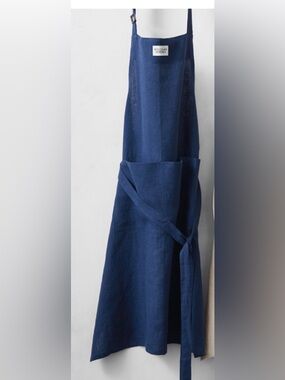 Williams Sonoma Navy Linen Apron Adjustable D-Ring Cooking Kitchen Apron new